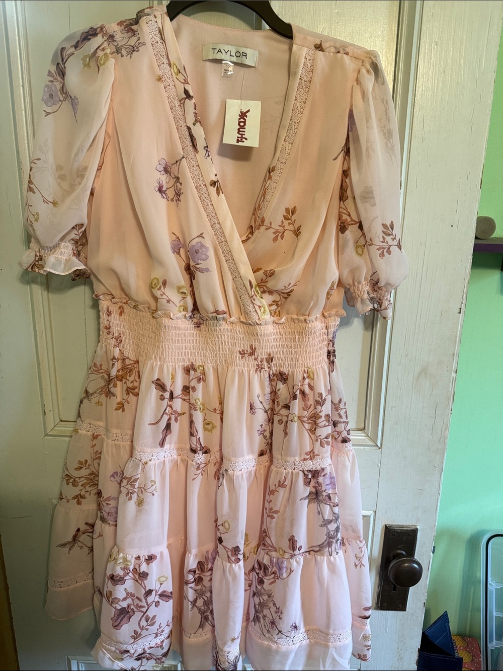 Taylor Blush Floral Chiffon Wrap Mini Dress